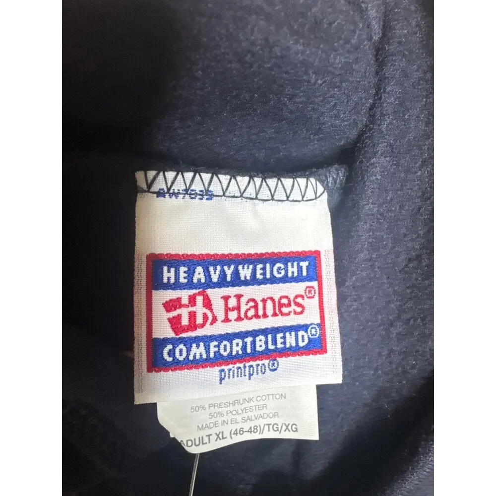 Vintage 90s Hanes Heavyweight Blank Hoodie Navy Blue XL Deadstock Y2K